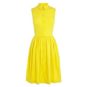 Karen Millen Cotton Jacquard Sleeveless Shirt Dress Daffodil Yellow US Size 6